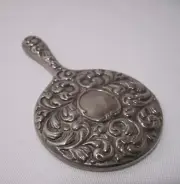 RARE Antique Victorian Repousse Handheld Mirror 4x2"