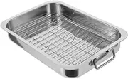 ULTECHNOVO 1Set Multi Purpose Stainless Steel Baking Tray with Rack for Baking Roasting Cooling Ovenware for Cakes Snacks Desserts Present