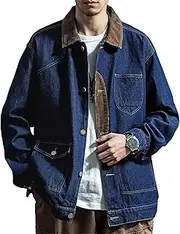 [Generic] Men's Cowboy Cut Western Lined Denim Jacket Patchwork Biker Men Denim Jacket Western Jean Coat for Men