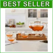 Brewing Delight: 33.8oz Glass Teapot with Removable Infuser + 4 Teacups