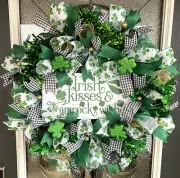 Irish Kisses Shamrock Wishes St. Patricks Day Deco Mesh Front Door Wreath Decor