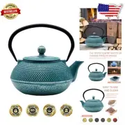 Heavy Cast Iron Teapot - 30.4oz Enameled Kettle with Infuser for Perfect Brews