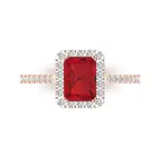 1.98 ct Emerald Halo Ruby Stone Promise Wedding Engagement Ring 14k Rose Gold
