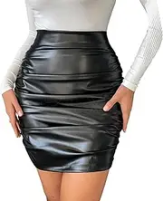 [ZPLxi] Women's Leather Shorts High Waist Wet Look Butt Lifter Tummy Control Rave Dance Booty Shorts Splits Hot Pants Ruched Mini Hot Skirt