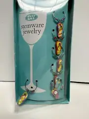 Stemware Art Glass Wine Charms Set of 6 Flip Flop Jewelry NEW