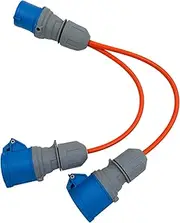 16 Amp Splitter Electric Cable – Male to Female 2 Way Splitter Caravan Hook Up Adapter for Camping, Caravans, Motorhomes, Catering Trailers and Generators 3 Pin Plug