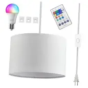 Plug in Hanging Lamp with RGB Smart Bulb Pendant Light with 15ft Cord White