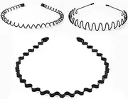 3 Pcs Metal Headbands for Men Women's Hair Hoop Clips, MH MOIHSING Wavy Hairband Spring Hair Hoop Sports Fashion Hair Bands Unisex Black Elastic Non Slip Simple Headwear Accessories