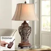 Leafwork Traditional Table Lamp 32 1/2" Tall Bronze Leaf with Dimmer for Bedroom