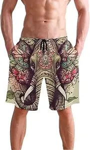[XYMZR] Men's Swim Trunks Boho Elephant Floral Quick-Dry Bathing Suit Swimming Board Shorts S