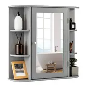 Costway Mirror Bathroom Cabinet 3-tier Wall Mounted Cupboard Adjustable Makeup Storage Shelf Organizer Grey
