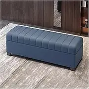 Leather Storage Ottoman Bench,End of Bed Bench for Living Room Entryway,Mid-Century Modern Long Window Bench with Steel Legs,Safety Hinges(Blue,120CM)