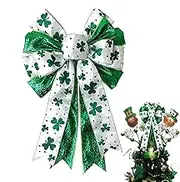 Shamrock Patrick's Day Bow | St Patricks Bow Green Tree Topper,Holiday Crafts Tree Ornaments, Shamrock Bow Outdoor Wreath Bow, Large St Patricks Day Accessories
