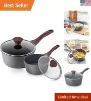 1.5QT + 2.5QT Swiss Nonstick Saucepan Set with Stay-Cool Handle and Glass Lid