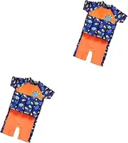 [LIFKOME] 2pcs Floating Swimsuit Kids Fish Short Sleeve Swimwear Training Set Bathing Suit Unisex with Hat for Toddlers Boys Girls