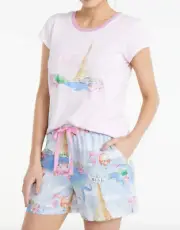 NEW PETER ALEXANDER WOMENS PARIS EIFFEL TOWER TEE TOP + SHORTS PJ SET L $109.90