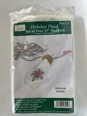 Tobin Home Crafts Stamped Embroidery NAPKINS HOLIDAY PLAID SET OF 4