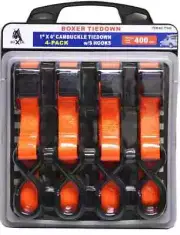 4-Pcs Boxer 1"X6' Cam Buckle Tie Down Strap w/S hooks B/S 1200 LBS WLL 400 LBS