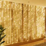 200LED Curtain Lights Warm White Curtain Lights 3m2m 8 Lighting Modes USB Remote Control String Lights with Timer for Christmas,Wedding,Birthday,Windo