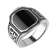 5Pcs Men Punk Style Retro Black Artificial Gemstone Ring Fashion Finger Rings for Halloween Ancient silver black_9#