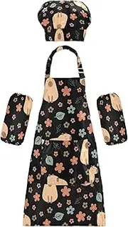 AIXIWAWA Kids Apron Chef Hat Set, Child Kitchen Bib Aprons Adjustable for Cooking Baking Painting (Capybara with Flowers)
