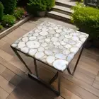 24" Square White Agate Stone Coffee Table Handmade Gemstone Console Bar Table