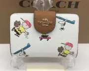 Coach Peanuts Snoopy Charlie Brown Bi-fold Wallet White Outlet C4899 Japan New