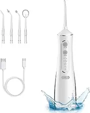 Water Flosser, Oral Irrigator with 300mL Water Tank, Cordless Dental Flosser, Dental Power Flosser, IPX7 Waterproof, 4 Teeth Clean Modes, Over 50 Days Use Life, 4 Jet Tips, Portable & Rechargeable.