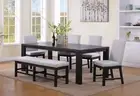 6pc Dining Room Set Extendable 18" Leaf Table Chair Bench Furniture Black Gray