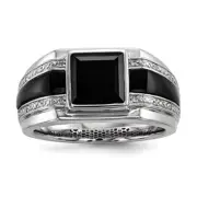 Sterling Silver Rhodium-plated Diamond and Onyx Ring for Men Size 10