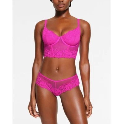 NEW SKIMS Pink Floral Underwire Lined Lace Cups Demi Corset Size L Fuschia VDAY