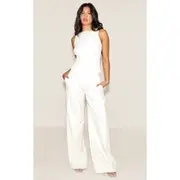 White Tailored Woven Wide Leg Pants, White