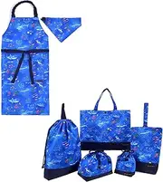 COLORFUL CANDY STYLE NT603200 Kindergarten Entrance 6-Piece Set, Lesson Bag, Shoe Case, Drawstring Bag, Gymnastics Clothing Bag, Lunch Bag, Cup Bag, Small Compartment, Apron, 130-160, Blue Lagoon,