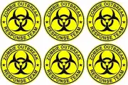 6 - 2" x 2" Zombie Response Unit Vinyl Wheel Center Cap Sticker Black Yellow
