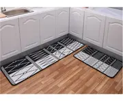 2PCS Kitchen Carpet Floor Mat Bathroom Printing Stripe Cartoon Floor Mat Non-slip Door Mat Bath Mat-3#