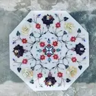 15" Antique White Marble Side Table Top Pietra Dura Inlay Arts Luxury Furniture