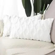 MADIZZ Pack of 2 Soft Plush Short Wool Velvet Decorative Throw Pillow Covers Luxury Style Cushion Case Pillow Shell for Sofa Bedroom White 12x20 inch Rectangula