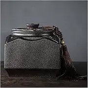 Kitchen Container Chinese Vintage Lucky Wealth Tea Storage Containers Home Ceramic Food Storage Containers Elegant Home Decoration Gift with Tassel Decoration For Loose Tea(Black)