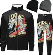 Spanoous Retro 90s 80s outfit for men sweatsuits track suits for men 2 piece set Full Zipper with 2 Knit Beanie hat