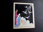 Unused Art Deco Pochoir Xmas Greeting Card from France, Mary & Joseph by Christ