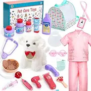 Veitch Fairytales Animal Care Veterinarian Toy Children, Toy Dogs and Doctor Costumes for Children, Veterinary Case, Doctor Case, Children from 3 Years (Rose)