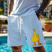 Men's Animal Funny Duck Waffle Shorts Sweat Shorts Casual Shorts Mid Waist Fashion Casual Vacation Jogging Workout Elastic Drawstring Waist Shorts with Pockets