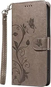 [XYX] Wallet Case for Samsung Galaxy A23 4G, PU Leather Flip Phone Case with Card Slots and Wrist Strap, Apricot Blossom Tree Pattern, Grey