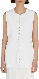 [EZAPINE] Women Cotton Linen Vest Summer Long Lightweight Button Down Sleeveless Casual Tank Tops with Drawstring