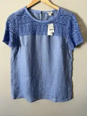 New! J. Crew 100% Linen Top Crochet Women's Size 2 Blue Retail $59 NWT
