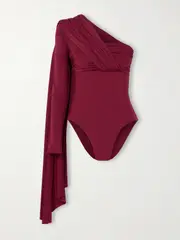[Maygel Coronel] Maygel Coronel - Vionnet Draped One-shoulder Stretch-jersey Bodysuit - Burgundy - One Size One Size Burgundy
