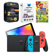 Nintendo Switch Neon Red/Blue OLED Console + Mario Bros U Deluxe Bundle