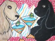 Cocker Spaniel drinking a Martini Pop Folk Art Print 8x10 Dog Collectible Signed