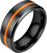 [Mulmoy] 8 mm Jewelry Black Stainless Steel Groove Ring Titanium Steel Men Ring