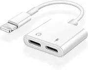 2 in 1 Dual Lightning for iPhone Adapter & Splitter, Adapter Dual Converter Cable Headphone Music+Charge+Call+Volume Control Compatible for iPhone 11/11 Pro/XS/XR/X 8/7, iPad-iOS 13